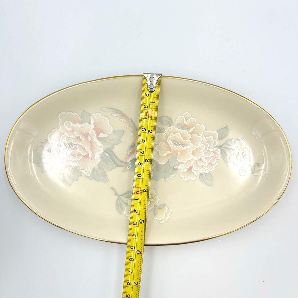 VTG Lenox Floral Bird Oval Serving Platter Cream Gold Trim Chinoiserie USA 9.5in - Picture 6 of 11